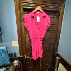 GB Dress Women M Med Pink Sheath Short Belted Collared Short Sleeve NWT
